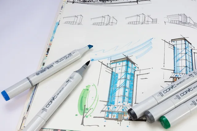 sketchbook, sketch, marker, felt tip pens, writing implement, drawing device, plan, architecture, architect, multicoloured, to dye, write, draw, architectural sketch, graphic design, plexiglass, copic, sketch, architect, architect, architect, graphic design, graphic design, graphic design, graphic design, graphic design. Datenflüsse vor einer Anbindung skizzieren